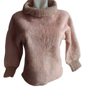 Small Vintage Cozy Faux Fur Turtleneck Sweater Petti  Plush Pullover Ribbed Hem